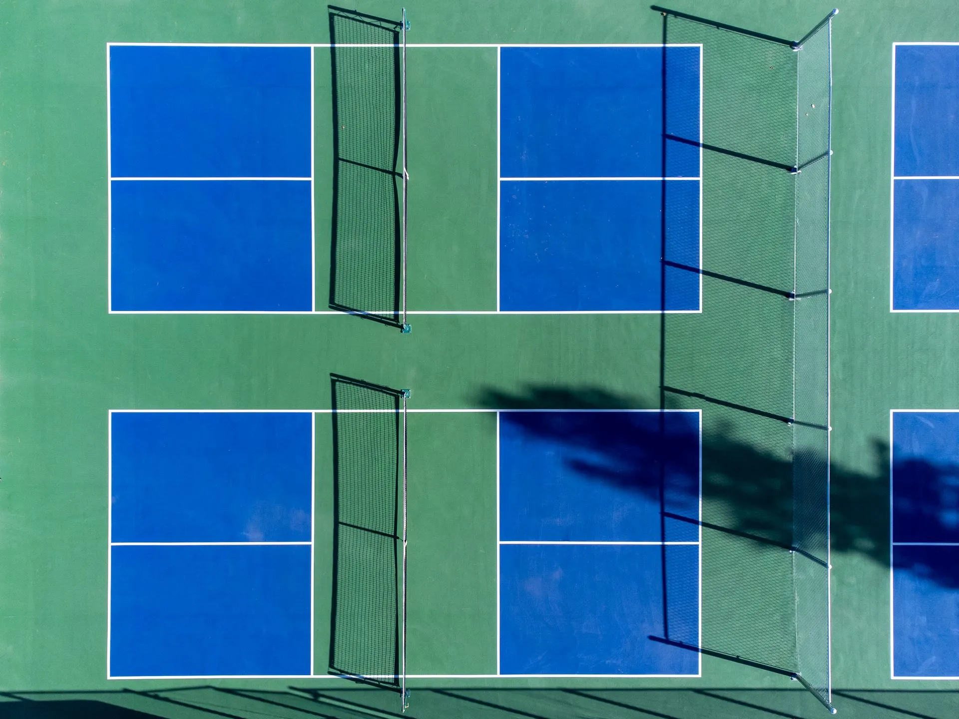 Blue and green courts seen from above